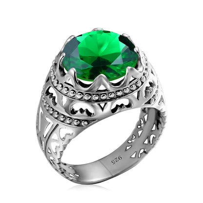 Men’s 925 Sterling Silver Emerald Ring – Vintage Gothic Punk Gemstone Fine Jewelry Gift