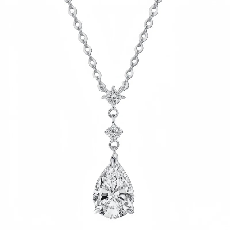 925 Sterling Silver 2.0ct Pear Cut Moissanite Pendant Necklace for Women – Luxury Engagement Jewelry