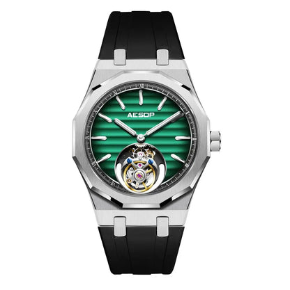 AESOP 7057 Luxury Skeleton Tourbillon Watch for Men – Stainless Steel Automatic Mechanical, Sapphire Crystal, Waterproof