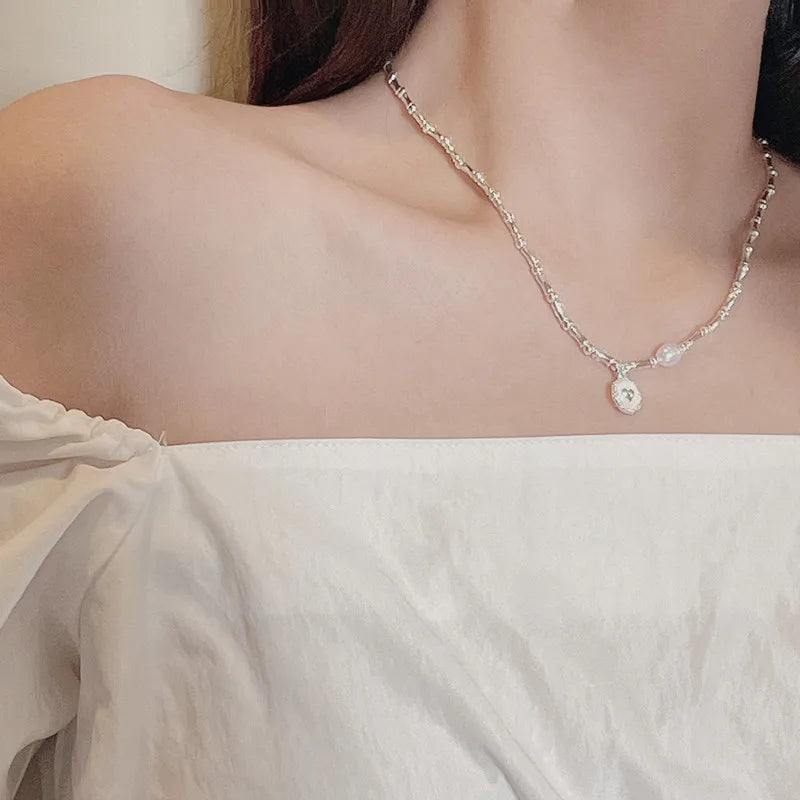 Handmade 925 Pure Silver Bead Necklace – Natural Freshwater Pearl, Bamboo Round Design with Heart Charm Bracelet Aylin