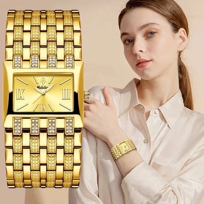 Orimart Luxury Women’s 38mm Square Quartz Watch – Diamond Inlay Dial, Alloy Case & Chain Strap, 10M Water Resistant Maud
