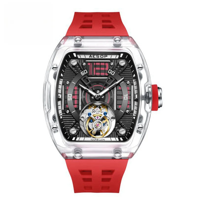 AESOP 7043 Men’s Tourbillon Tonneau Watch – Transparent Automatic Mechanical, Luminous, Waterproof