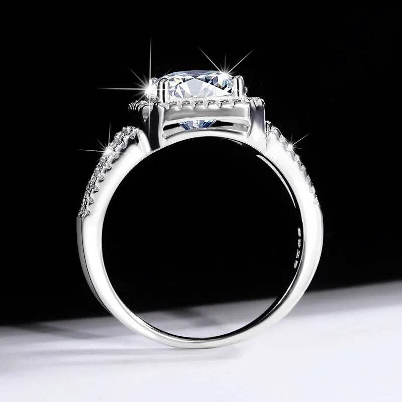 3CT VVS D Color Moissanite Ring for Women – Luxury S925 Sterling Silver Double Row Engagement Band Zirella
