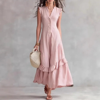 Women's Elegant Ruffle Long Dress | Casual Button-Down Maxi Dress Lindsay