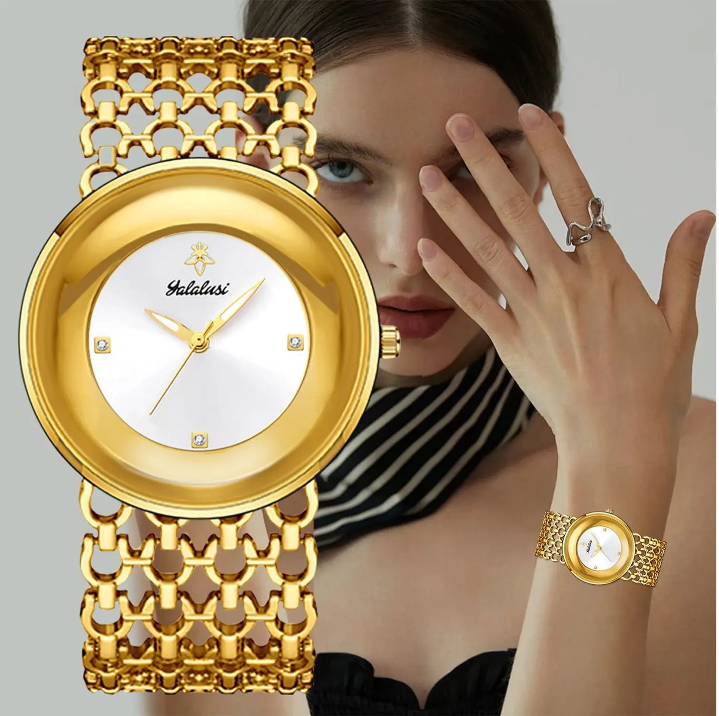 Orimart Luxury Women’s Quartz Watch – Vintage Dial, Rhinestone Accents, Hollow Alloy Strap, 30M Water Resistant Aeriselle