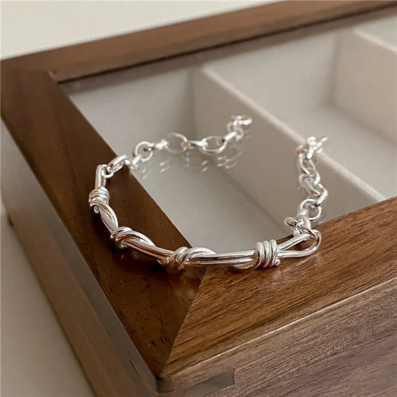 Vintage 925 Sterling Silver Braided Chain Bracelet for Women Isil