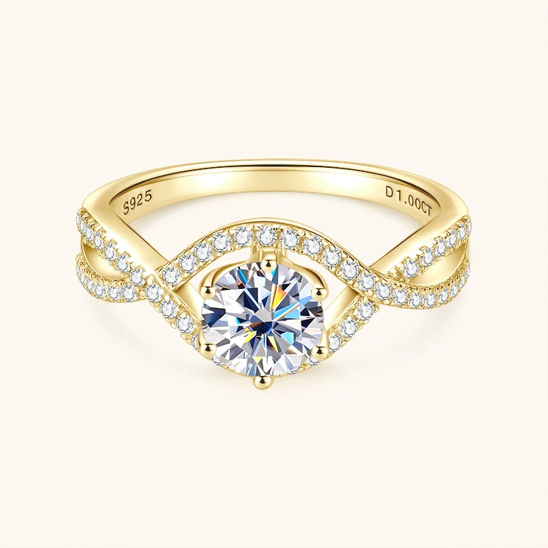 1ct 6.5mm Moissanite Engagement Ring – 925 Sterling Silver Six Prong Infinity Twist Shank Wedding Ring for Women Talisa