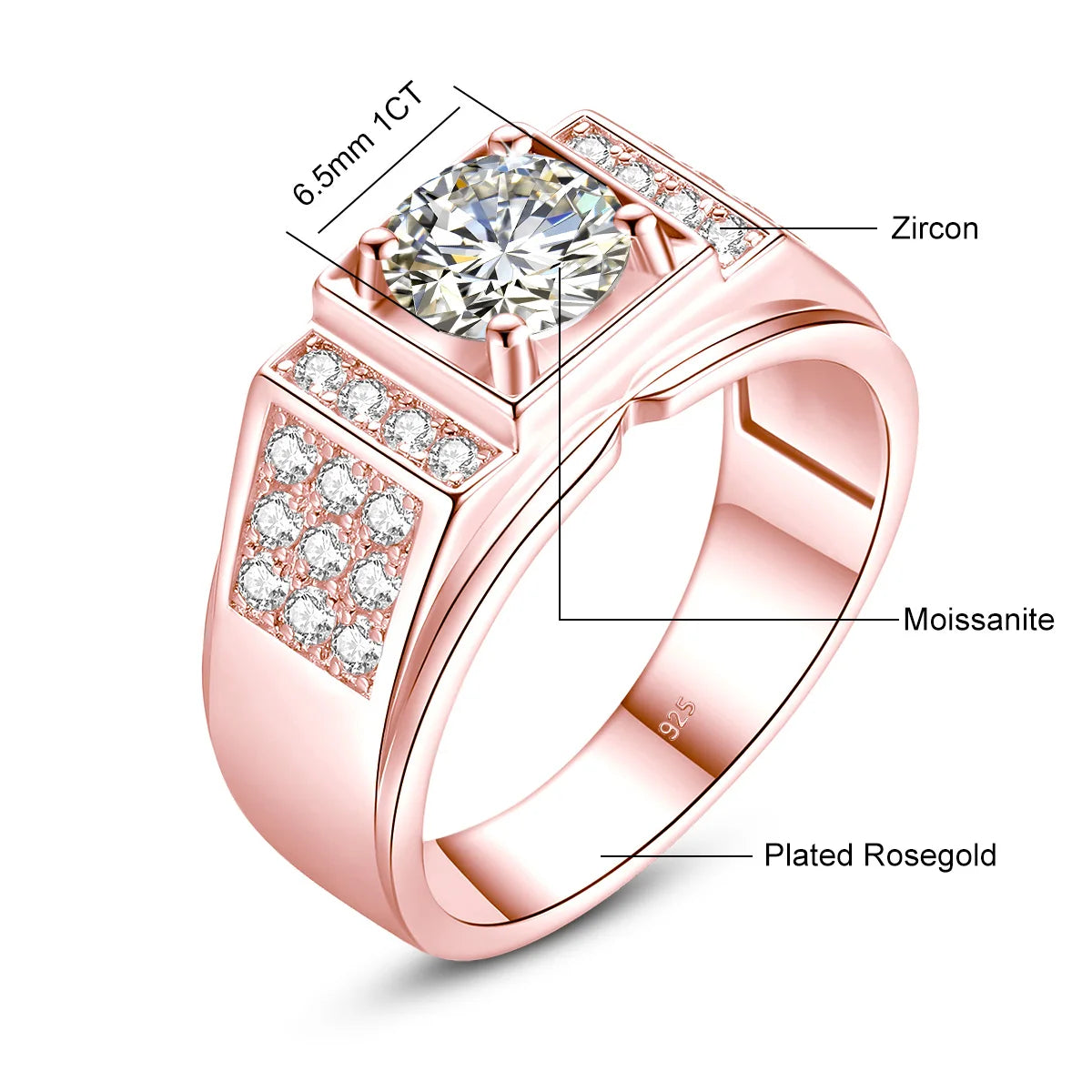 Luxury Men’s 1 Carat Moissanite Ring – Solid 925 Sterling Silver Diamond Engagement Style Fine Jewelry Antonis