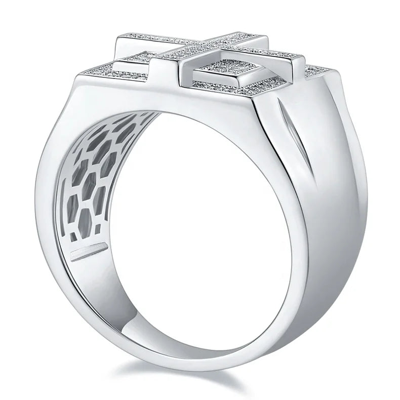 Pass Diamond Tester Moissanite Ring – 925 Sterling Silver Iced Out D Color VVS1 Round Cut Hip Hop Men’s Ring Kostas