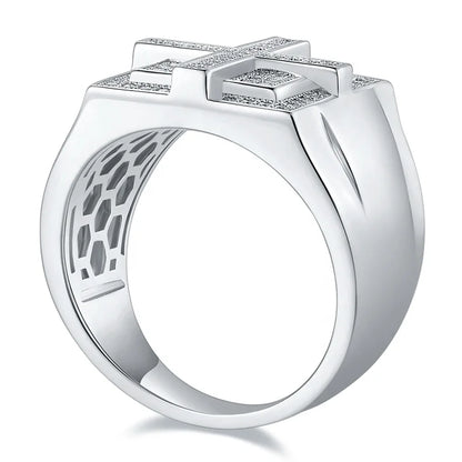 Pass Diamond Tester Moissanite Ring – 925 Sterling Silver Iced Out D Color VVS1 Round Cut Hip Hop Men’s Ring Kostas
