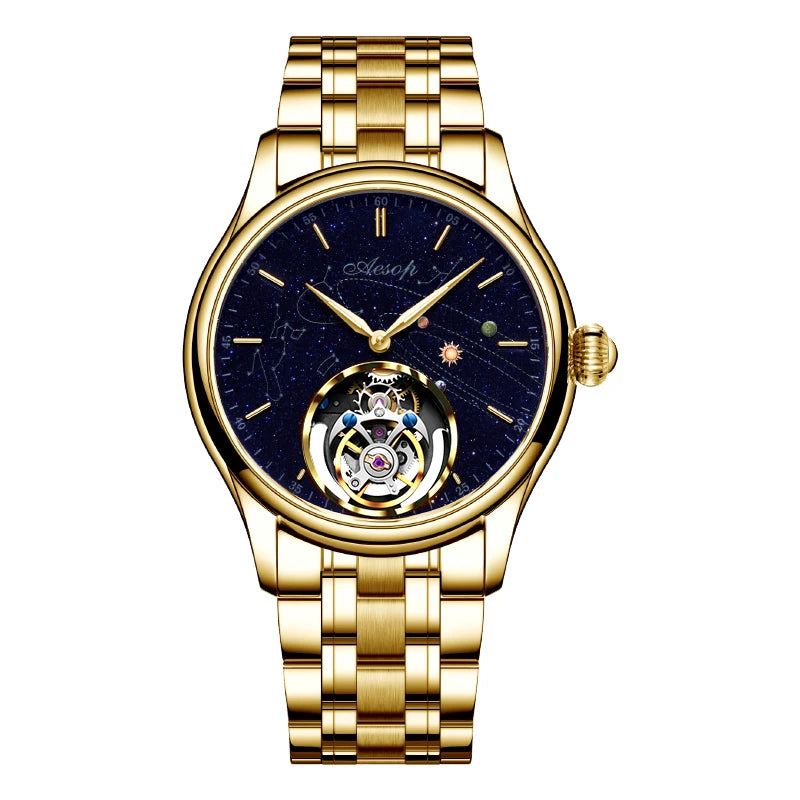 AESOP 7049 Luxury Men's Mechanical Watch – Real Flying Tourbillon, Manual Winding, Skeleton Design, Premium Wristwatch