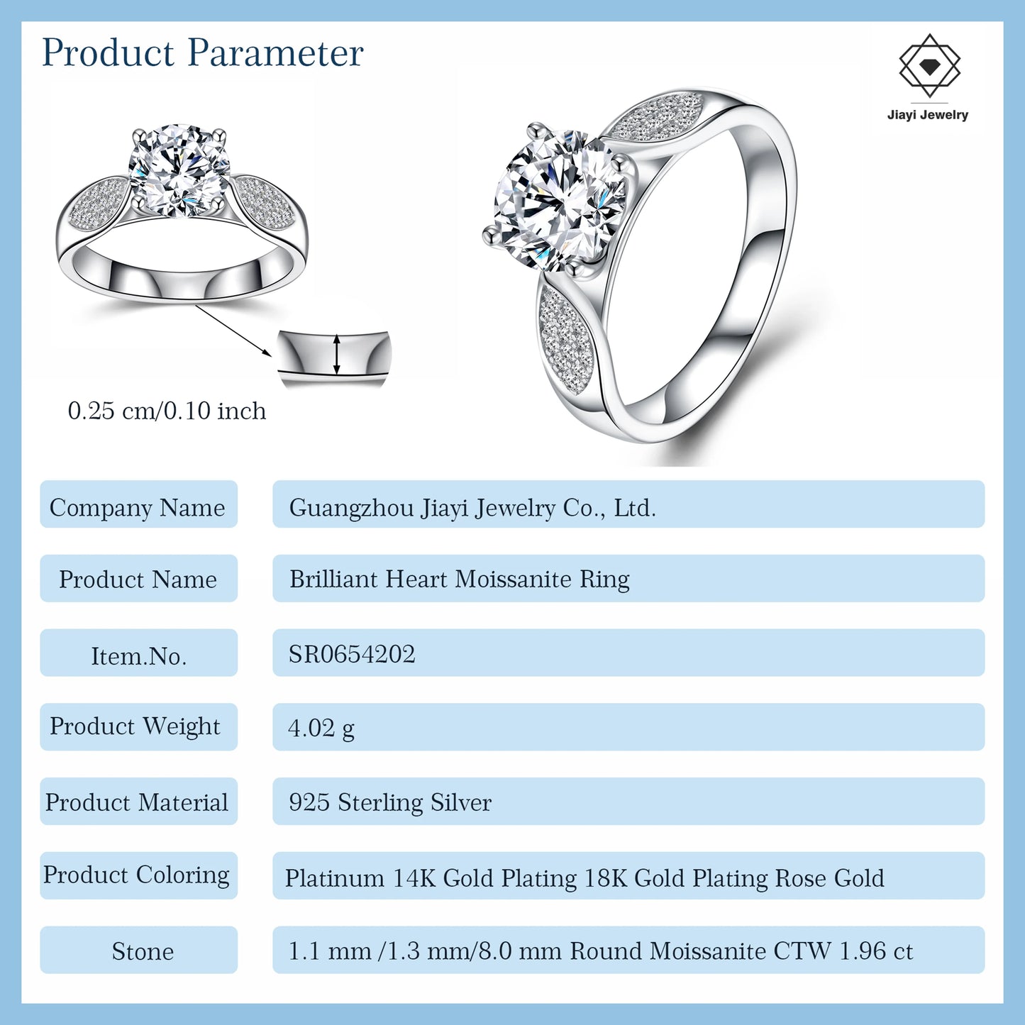 1.96 CTW Moissanite Engagement Ring – S925 Sterling Silver Rhodium Plated, 4 Prong Setting, GRA Certified