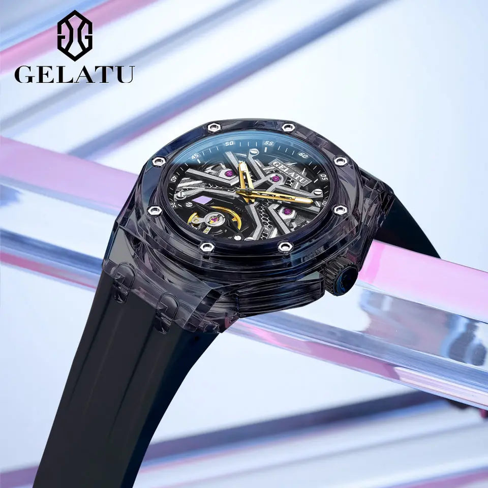 GELATU 8002 Men’s Automatic Mechanical Watch – Transparent Skeleton Dial, Waterproof Sport Design 2025 Samwell