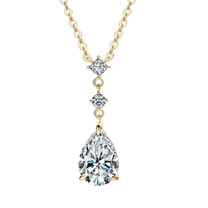 925 Sterling Silver 2.0ct Pear Cut Moissanite Pendant Necklace for Women – Luxury Engagement Jewelry
