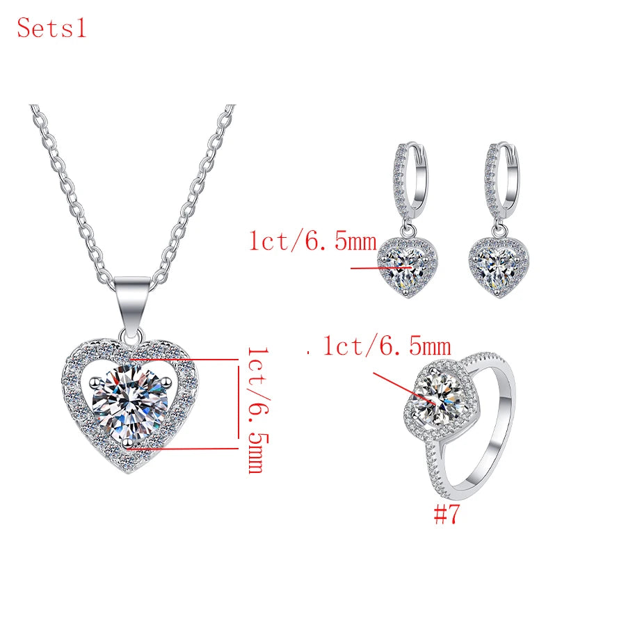 GRA Certified VVS1 Moissanite Heart Jewelry Set – 925 Sterling Silver Fine Fashion Gift for Women Darlene