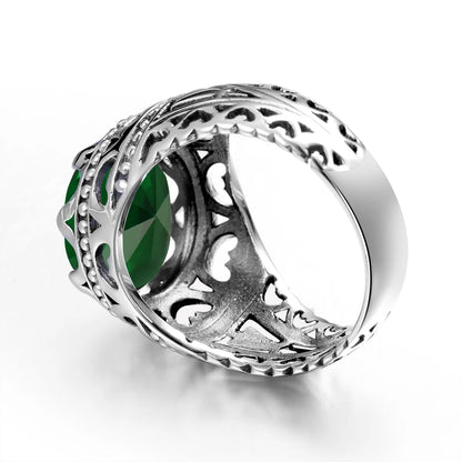Men’s 925 Sterling Silver Emerald Ring – Vintage Gothic Punk Gemstone Fine Jewelry Gift