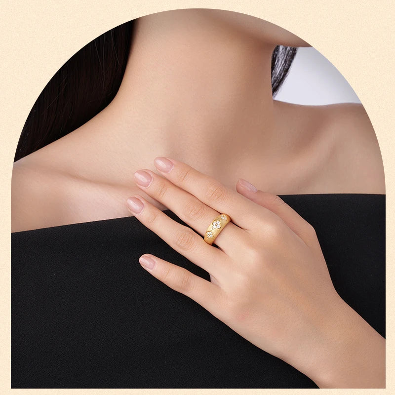 Kuangfeng 925 Sterling Silver Gold Plated Moissanite Engagement Ring – Fine Jewelry Wedding Ring for Women
