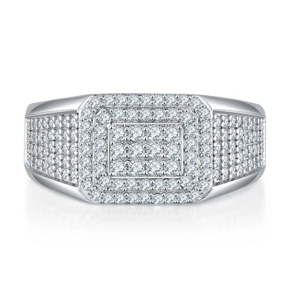 Hip Hop Iced Out Moissanite Ring for Men – 925 Sterling Silver D Color VVS1 Round Brilliant Cut Stefanos