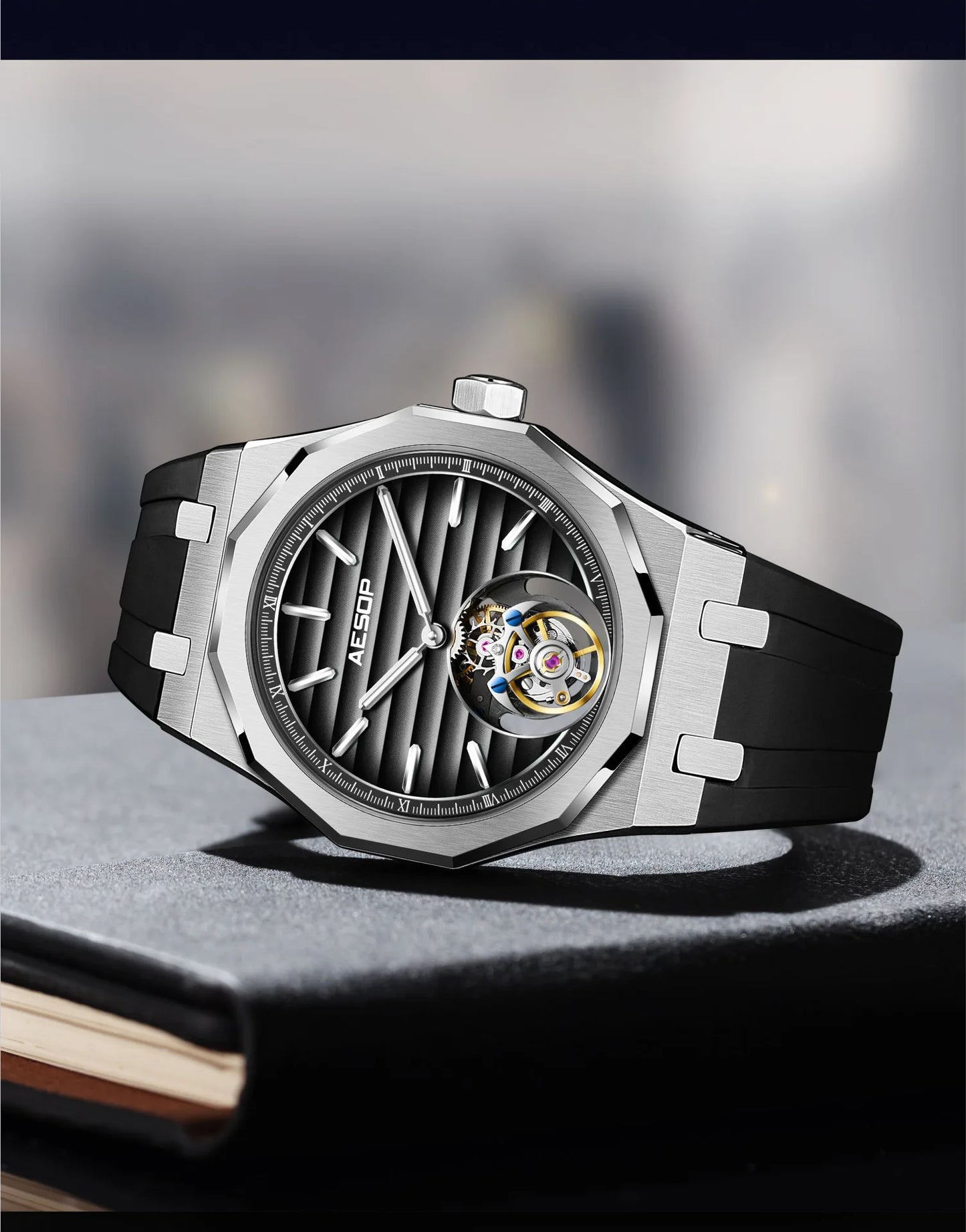AESOP 7057 Luxury Skeleton Tourbillon Watch for Men – Stainless Steel Automatic Mechanical, Sapphire Crystal, Waterproof