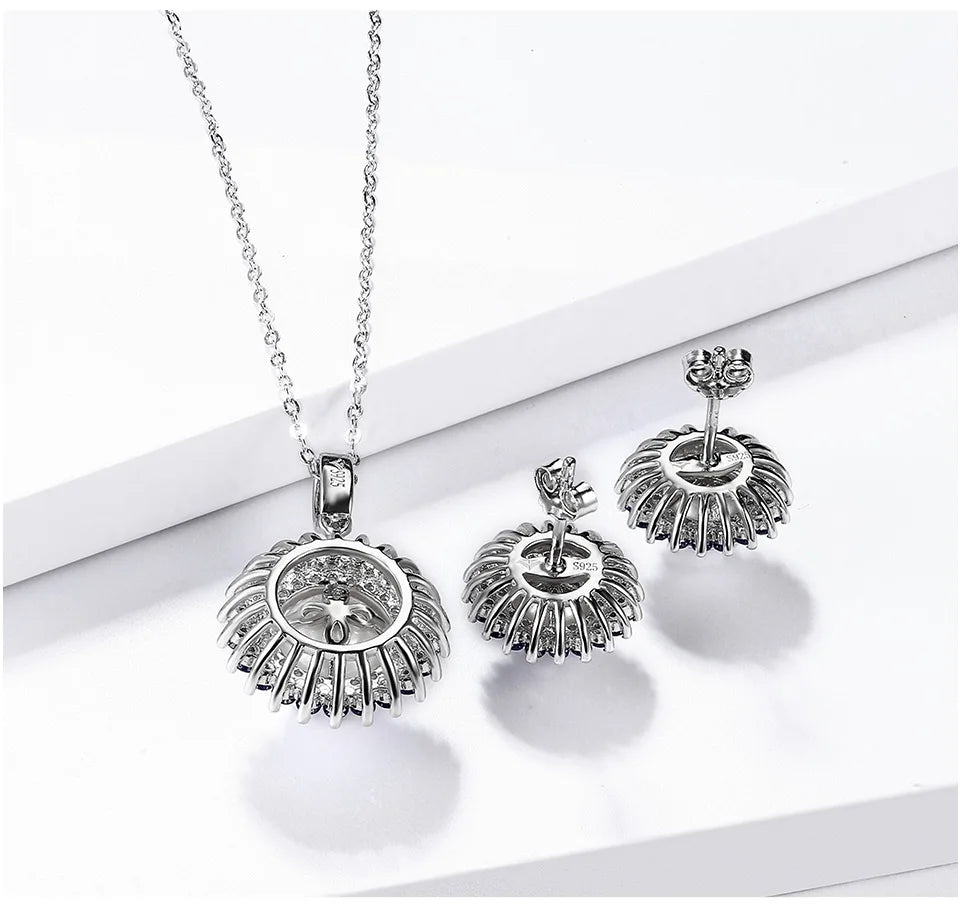 925 Sterling Silver Natural Pearl Jewelry Set for Women – Freshwater Pearl Stud Earrings & Sapphire Pendant Lirael
