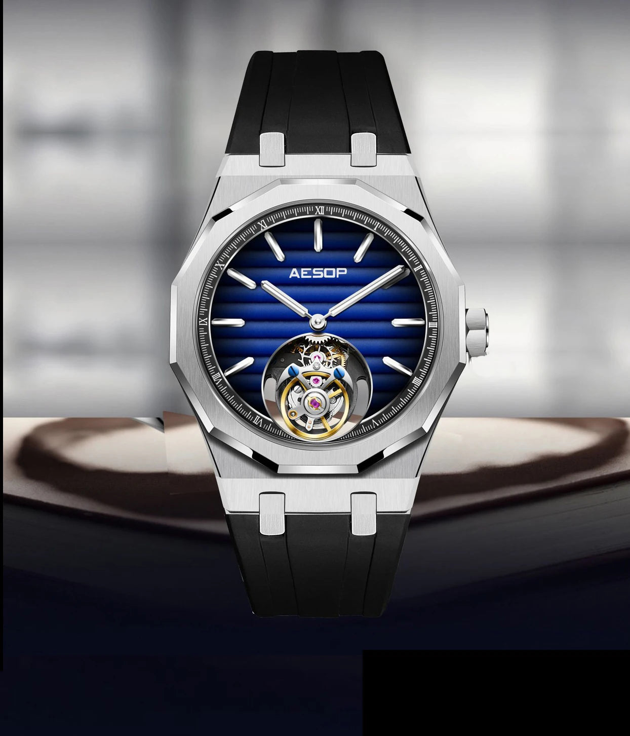 AESOP 7057 Luxury Skeleton Tourbillon Watch for Men – Stainless Steel Automatic Mechanical, Sapphire Crystal, Waterproof