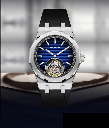 AESOP 7057 Luxury Skeleton Tourbillon Watch for Men – Stainless Steel Automatic Mechanical, Sapphire Crystal, Waterproof