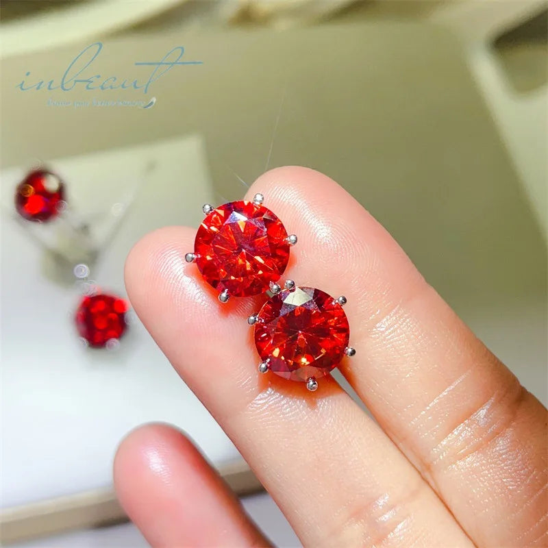 925 Sterling Silver 20Ct Brilliant Cut Red Moissanite Jewelry Set – Ring, Earrings & Necklace for Women Margarette