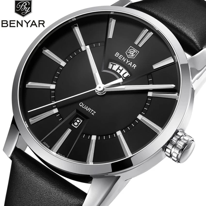 BENYAR 5101 Men’s Quartz Watch – Luxury Business Fashion Wristwatch with Leather Strap, Waterproof