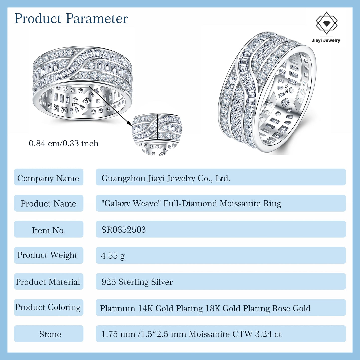 3.24 CTW Full Moissanite Ring – S925 Sterling Silver 14K Gold Plated, GRA Certified Hip Hop Design