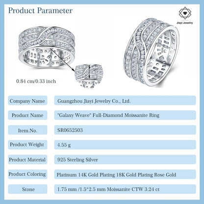 3.24 CTW Full Moissanite Ring – S925 Sterling Silver 14K Gold Plated, GRA Certified Hip Hop Design