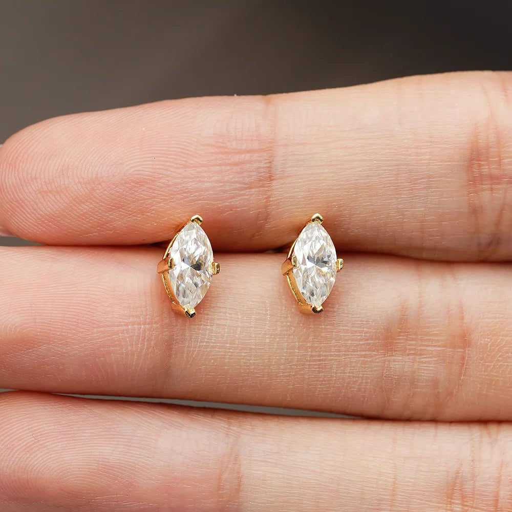 Aimgal GRA Certified Marquise Cut Moissanite Stud Earrings 0.5CT–1CT, G Color, 18K Gold Plated 925 Sterling Silver, Stackable Fine Jewelry for Women Elide