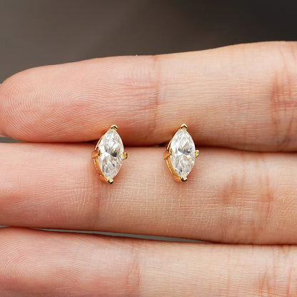 Aimgal GRA Certified Marquise Cut Moissanite Stud Earrings 0.5CT–1CT, G Color, 18K Gold Plated 925 Sterling Silver, Stackable Fine Jewelry for Women Elide