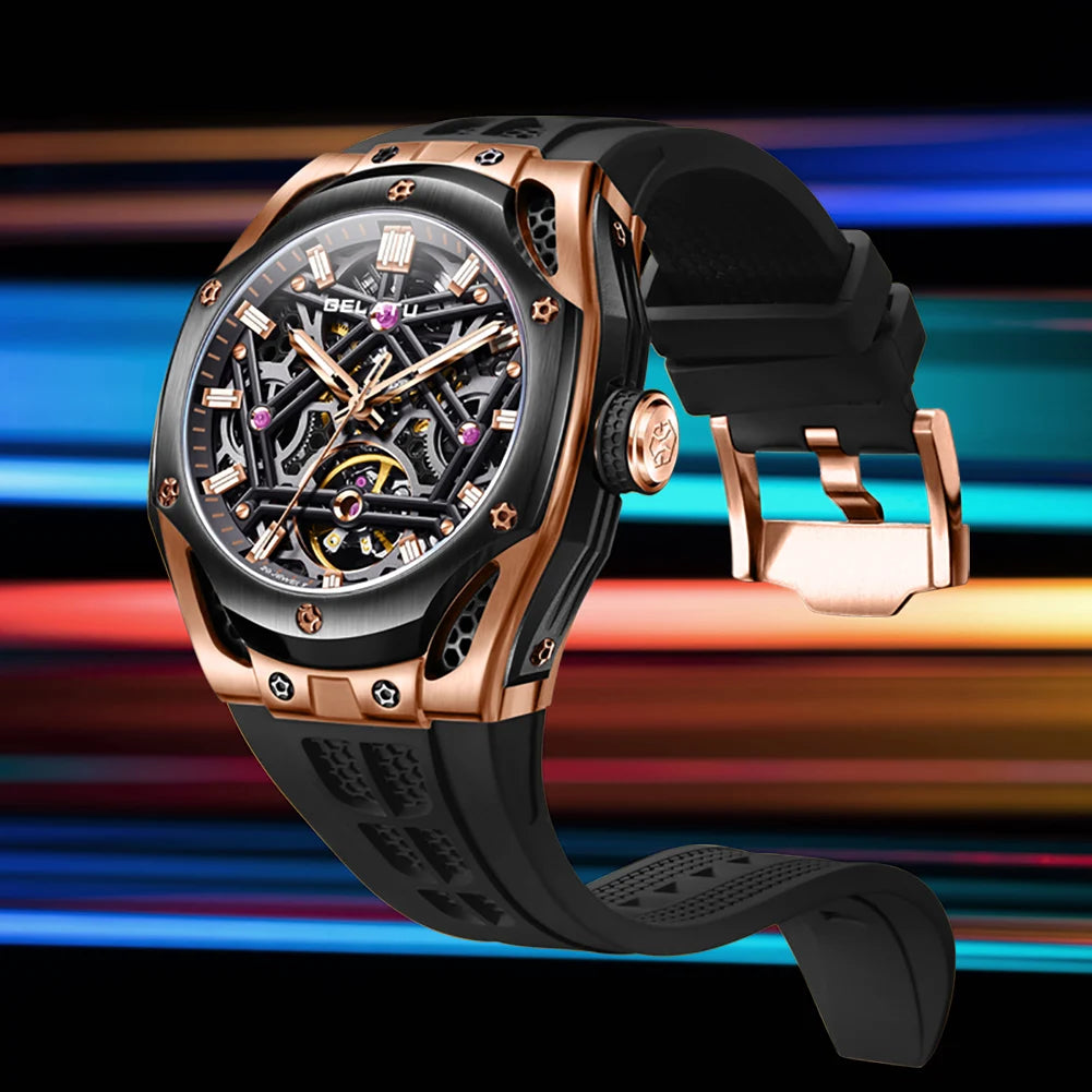 GELATU 6008 Skeleton Tourbillon Automatic Watch – Stainless Steel Mechanical Timepiece Stanis