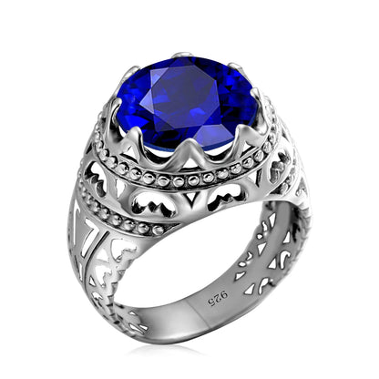 Men’s 925 Sterling Silver Emerald Ring – Vintage Gothic Punk Gemstone Fine Jewelry Gift