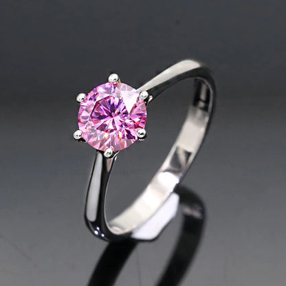 Pink Moissanite Ring 1–3 Carat Round Cut – 925 Sterling Silver with White Gold Plating for Women