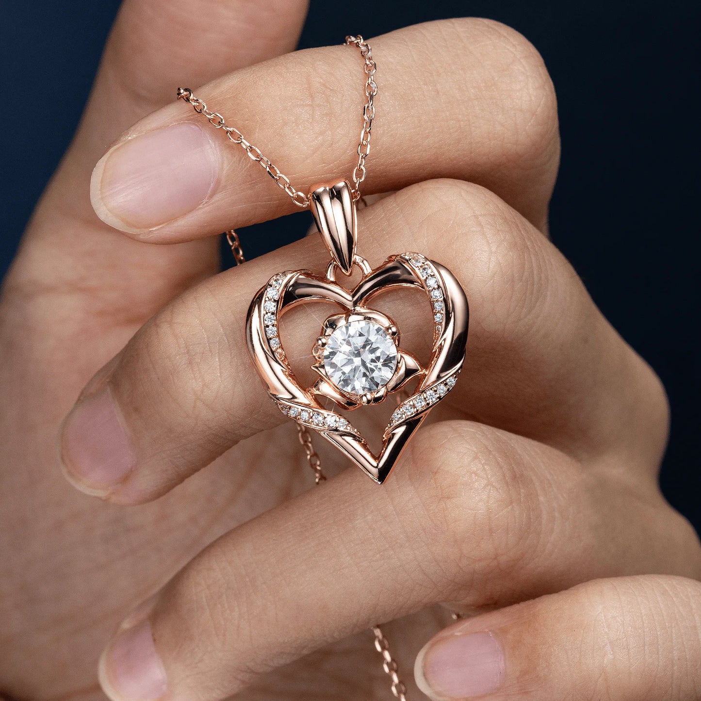 Rose Flower Heart Moissanite Necklace for Women – S925 Sterling Silver, 14K Gold Plated VVS Pendant, Anniversary & Birthday Gift Mihrimah