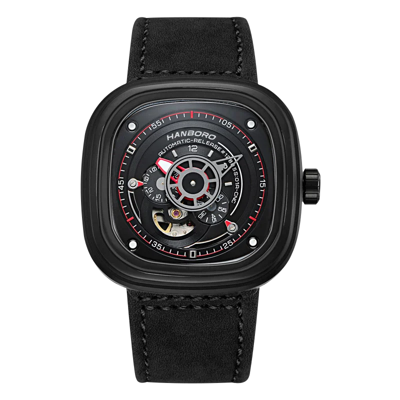 MIYOTA Automatic HANBORO Men’s Luxury Square Watch – Stainless Steel Case, Leather Strap, Luminous Dial, Folding Clasp Mechanical Wristwatch Yusuf