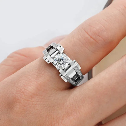 S925 Sterling Silver Men's Ring with 2 Carat Moissanite Diamond – Luxury Statement Band Nyxen