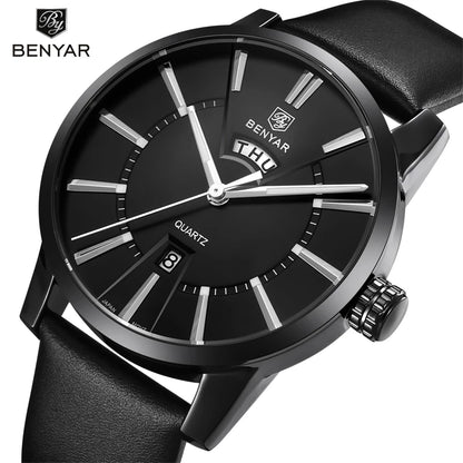 BENYAR 5101 Men’s Quartz Watch – Luxury Business Fashion Wristwatch with Leather Strap, Waterproof