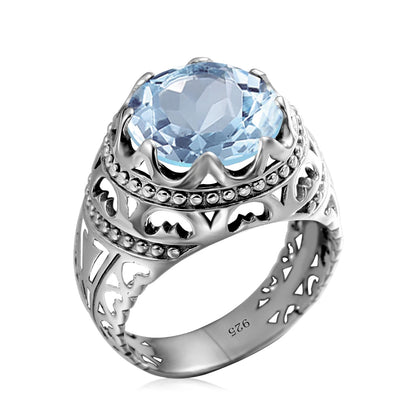 Men’s 925 Sterling Silver Emerald Ring – Vintage Gothic Punk Gemstone Fine Jewelry Gift