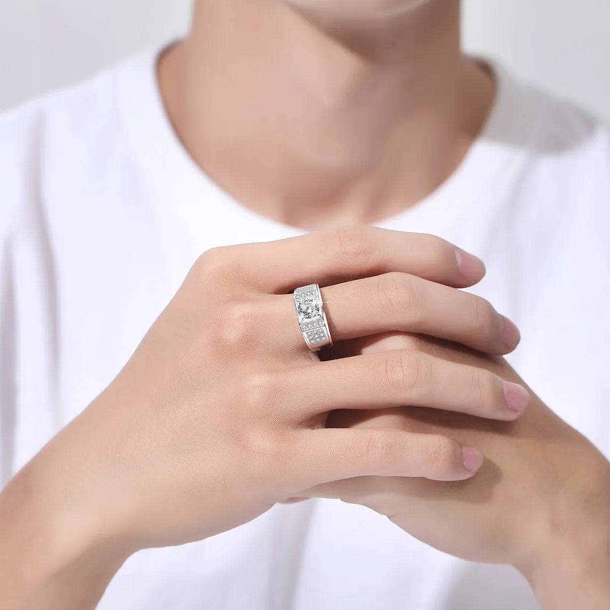 Luxury Men’s 1 Carat Moissanite Ring – Solid 925 Sterling Silver Diamond Engagement Style Fine Jewelry Antonis