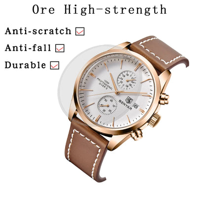 BENYAR 5187 Men’s Chronograph Watch – Waterproof Quartz Sports Wristwatch with Genuine Leather Strap & Date