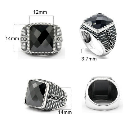 Men’s Black Agate Ring 925 Sterling Silver – Square Gemstone Jewelry Gift Vasilis