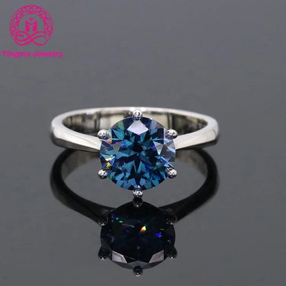 Sapphire Blue Moissanite Ring 1–2 Carat – 925 Sterling Silver White Gold Plated for Women
