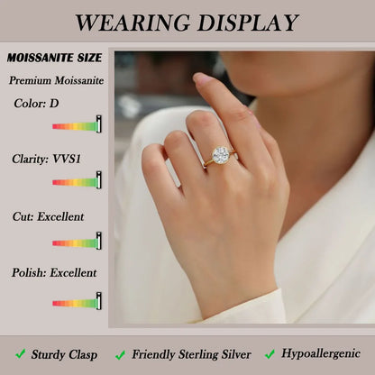 3CT Round Cut Moissanite Engagement Ring – Bezel Set 18K Gold Plated 925 Sterling Silver Gift for Her