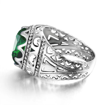 Men’s 925 Sterling Silver Emerald Ring – Vintage Gothic Punk Gemstone Fine Jewelry Gift