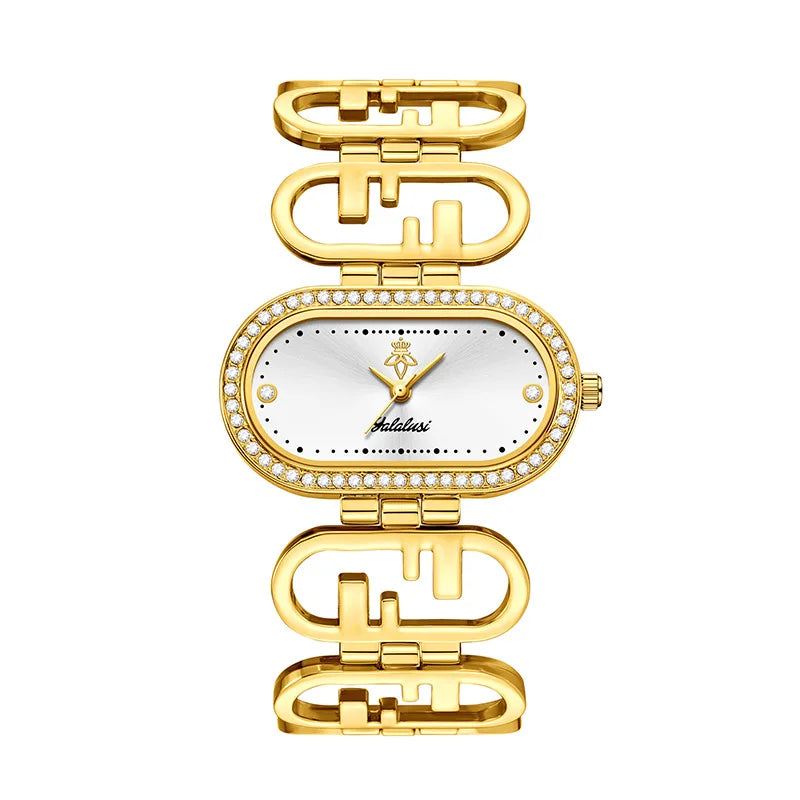 Women’s Oval Quartz Watch – Gold‑Tone Alloy Case with Diamond Accents, 30M Water Resistant Analog Watch for Daily Wear & Gifts Velmira