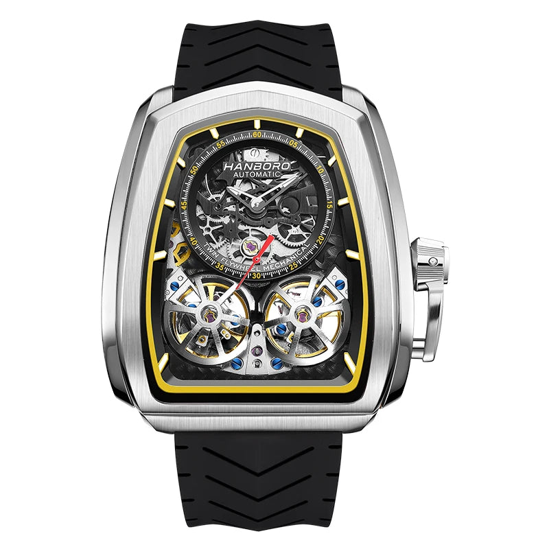 Luxury Double Flying Wheel Automatic Mechanical Watch for Men – Irregular Hollow Dial, Supercar Gear Design, Personalized Statement Timepiece Onur
