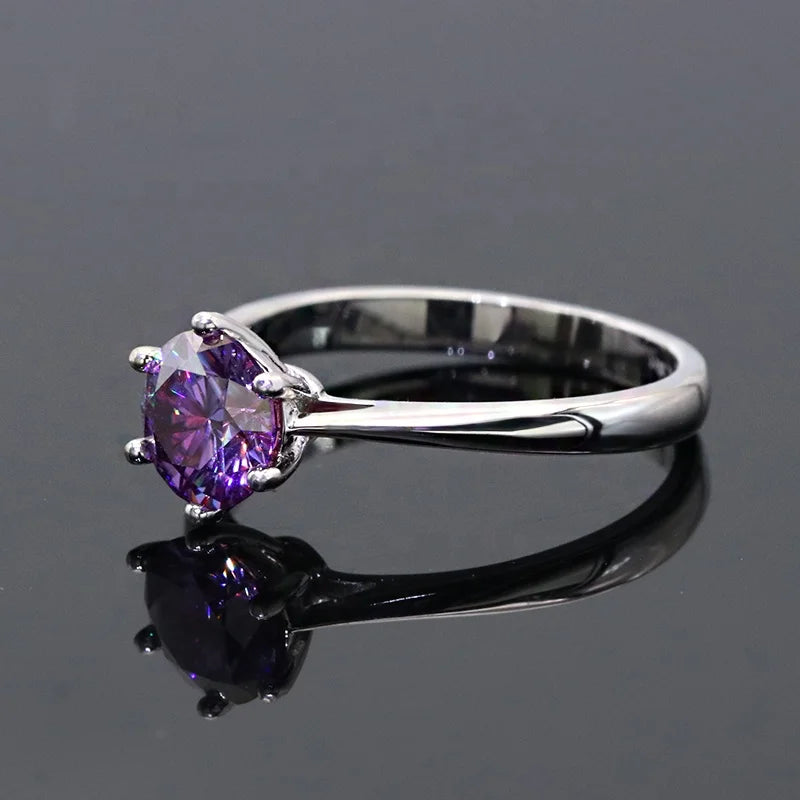 1–2 Carat Purple Moissanite Engagement Ring – 925 Silver Diamond Ring with GRA Certificate