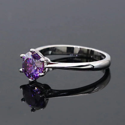 1–2 Carat Purple Moissanite Engagement Ring – 925 Silver Diamond Ring with GRA Certificate